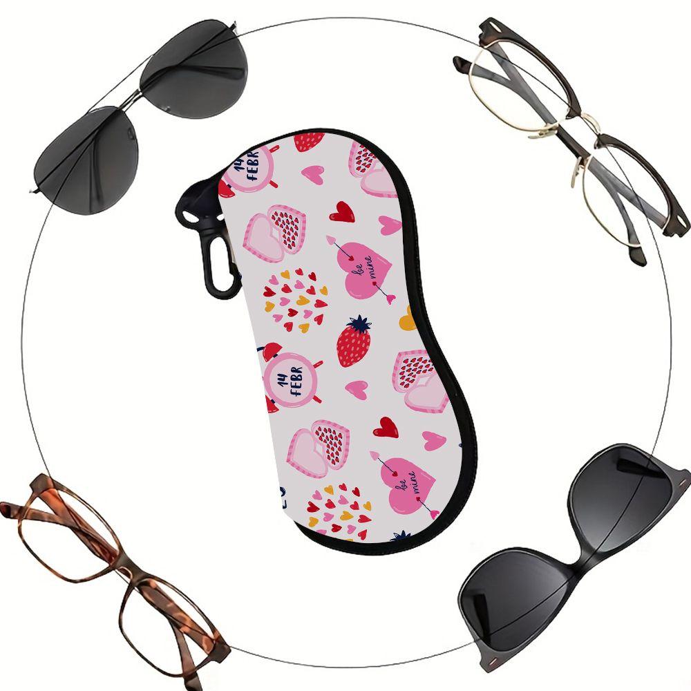 Cute Hearts and Valentines Print Sunglasses Case, Soft Fabric Spectacle Storage Pouch, Portable Anti Scratch Eyewear Bag for Daily Travel