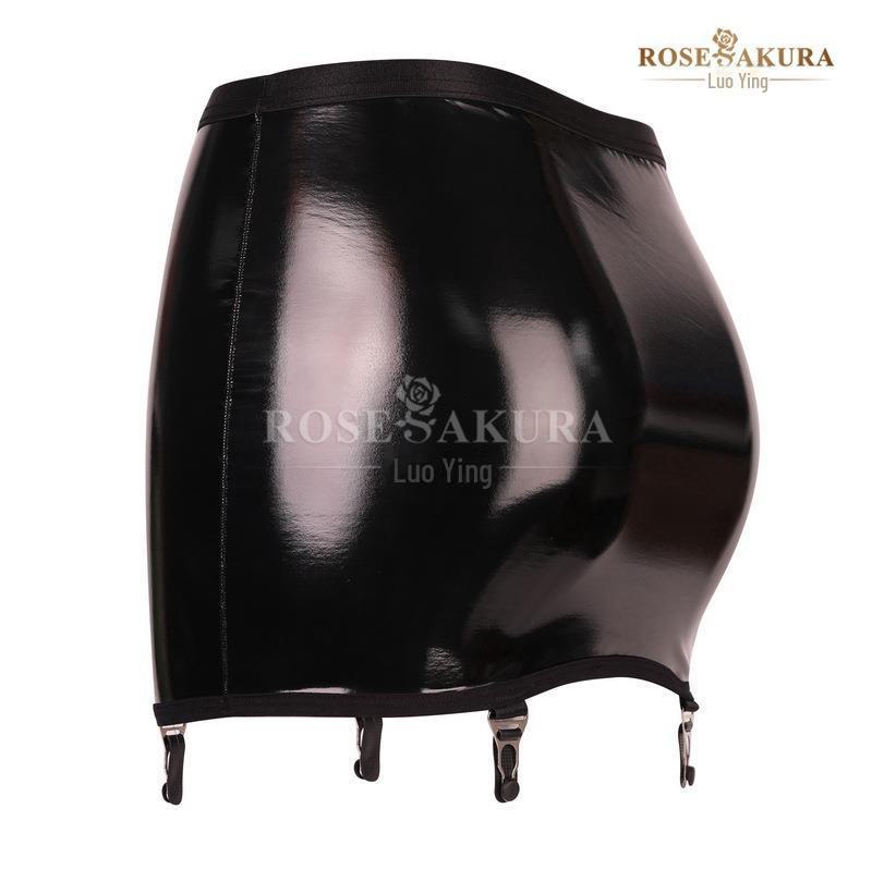 Luoying 8316 Patent Leather Garter Skirt with Metal Buckle and Stockings Accessories