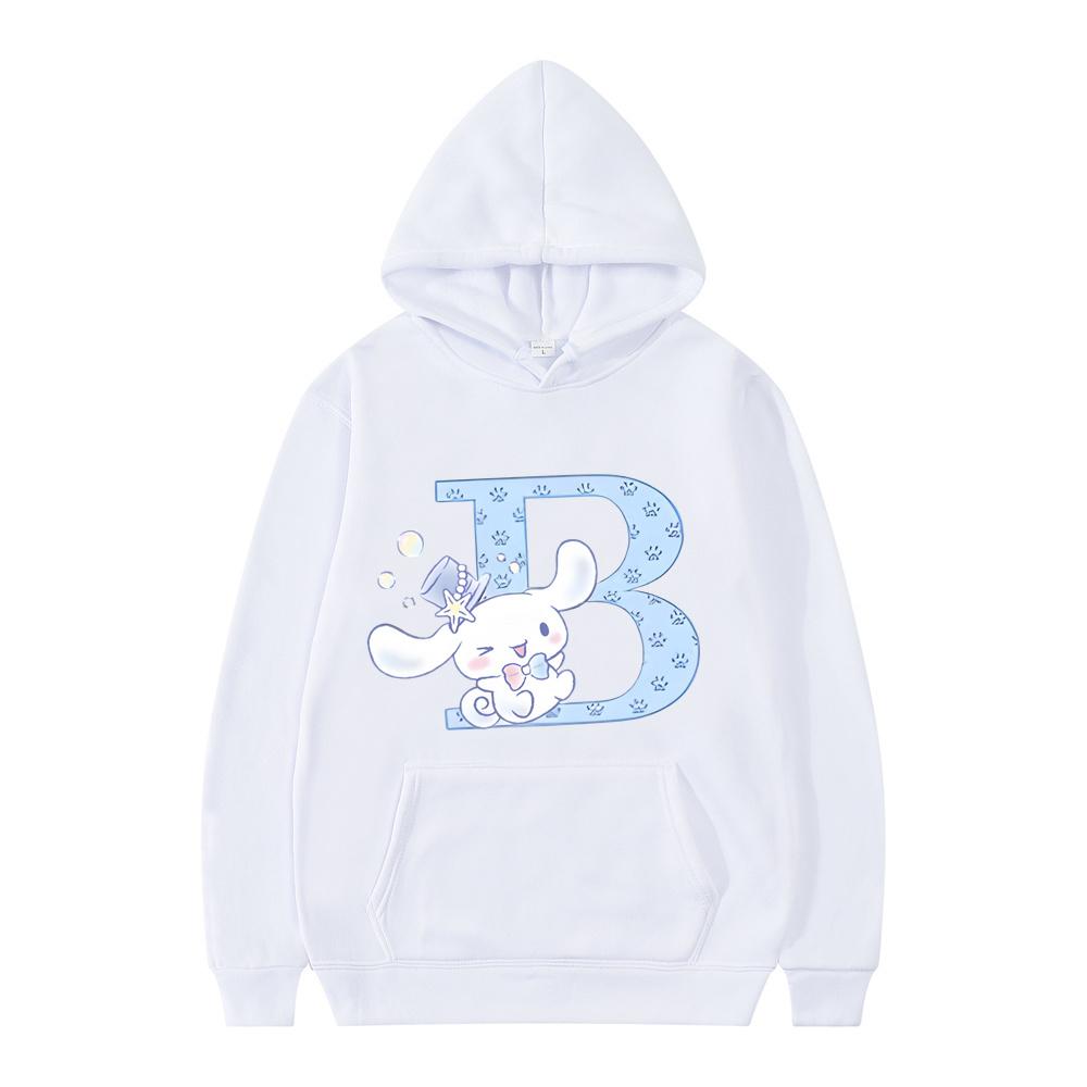 New Sanrio Cinnamoroll Woman and Men White Hoodies Letter A B C D Sweatshirts Clothes Kawaii Pullover Anime Cartoons Casual Tops