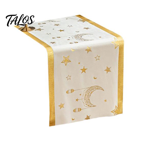 Luxury Dining Table Linen Eid Mubarak Runner, Ramadan Gold Moon Stars Tablecloth, Islamic Happy Entrance Cabinet Runner Holiday Rectangular Cloth for