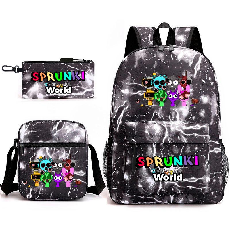 Rhythm Box Game Merchandise Elementary School Bag Sprunki Cartoon Starry Sky Backpack 3-piece Set D