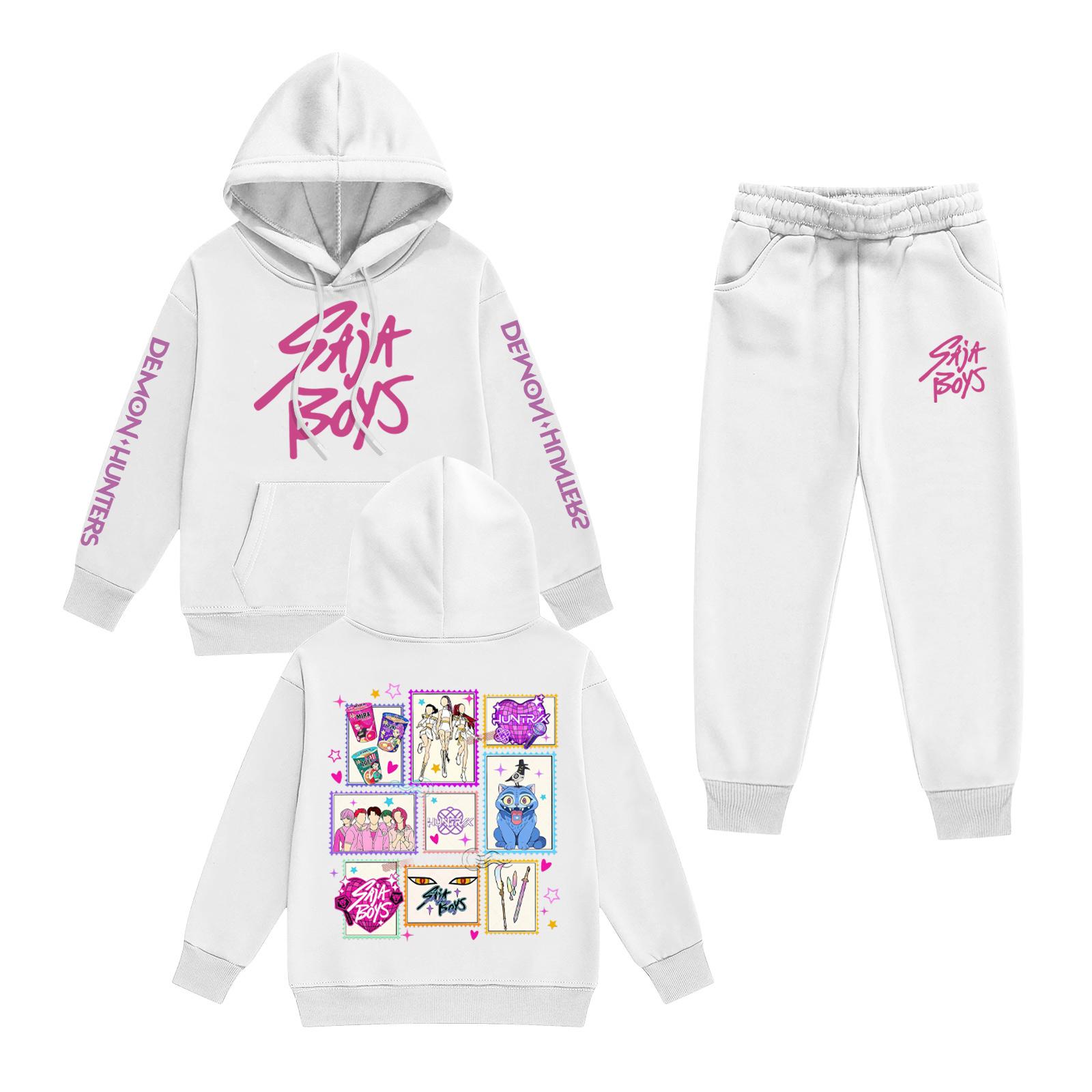 

Kids Long Sleeve Loose Pullover Letter Print Drawstring Hooded Sweatshirt Sweatpants Set 160