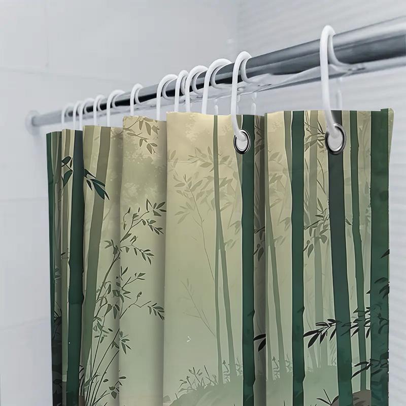 Misty Bamboo Forest Shower Curtain Nature Inspired Bathroom Decor Waterproof Fabric Modern Art Design Elevate Space Easy-Clean
