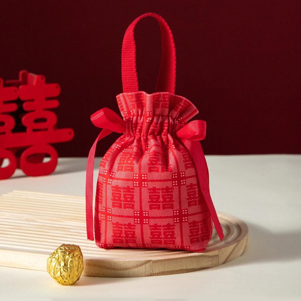 Drawstring Chinese Wedding Candy Bag Blessing Words New Year Money Bag  Party Gifts