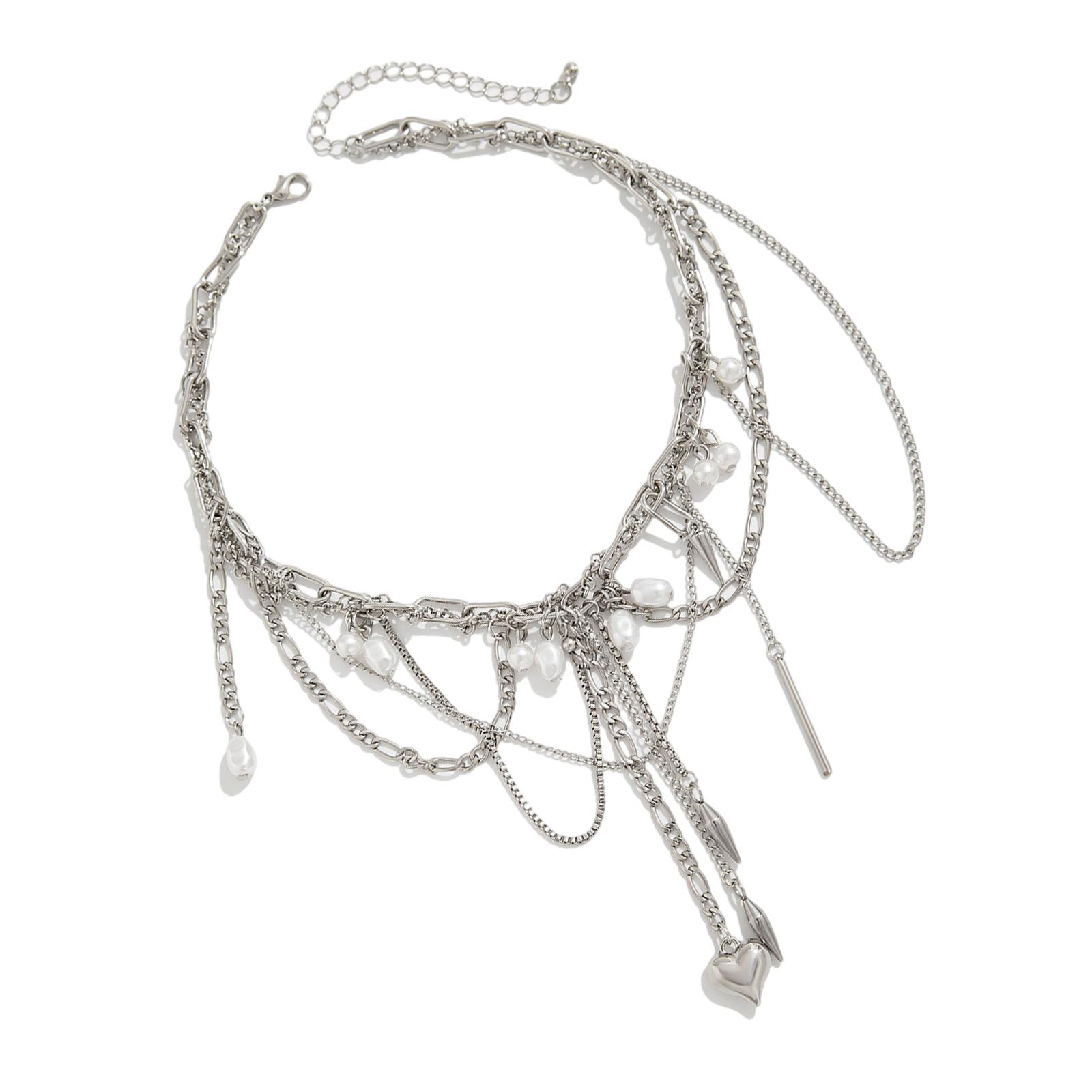 

Ретро многослойное ожерелье для женщин и девочек с подвеской в виде сердца и заклепок, регулируемая длина, ключичная цепочка для вечеринок