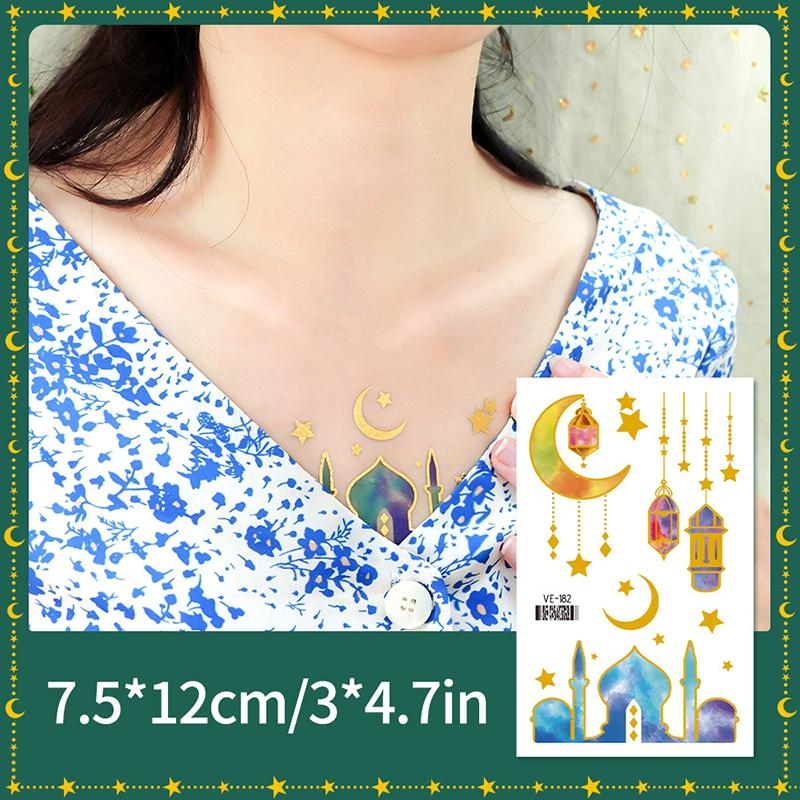 Ramadan Tattoo Stickers Star Moon Henna Gold Embossed Tattoos Islamic Muslim Waterproof Decoration Sticker Holiday Party Supply