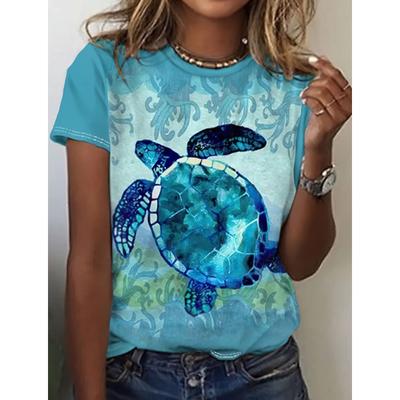 Dames T-shirts Cartoonfiguren Schattig Patroon 3D Print T-shirt Grappig Cartoon Dier Casual Korte Mouw Ronde Hals Dameskleding