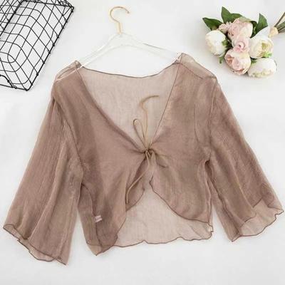 Cardigan en mousseline transparente pour femme avec haut ample transparent noué sur le devant, châle élégant de style rétro pour les vacances, la plage, le quotidien