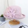 Autumn And Winter Curled Feather Flower Woolen Top Hat Women'S British Retro Casual Bucket Hat Mesh Basin Hat Tide