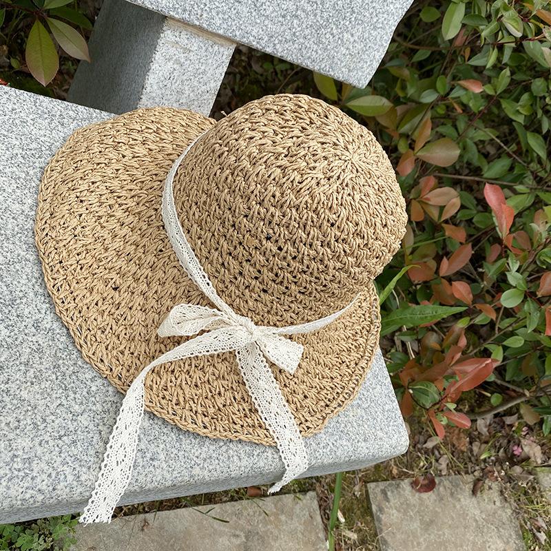 Hat Style Versatile Straw Woven Sweet Lace Bow Womens Hatscaps Sunshade