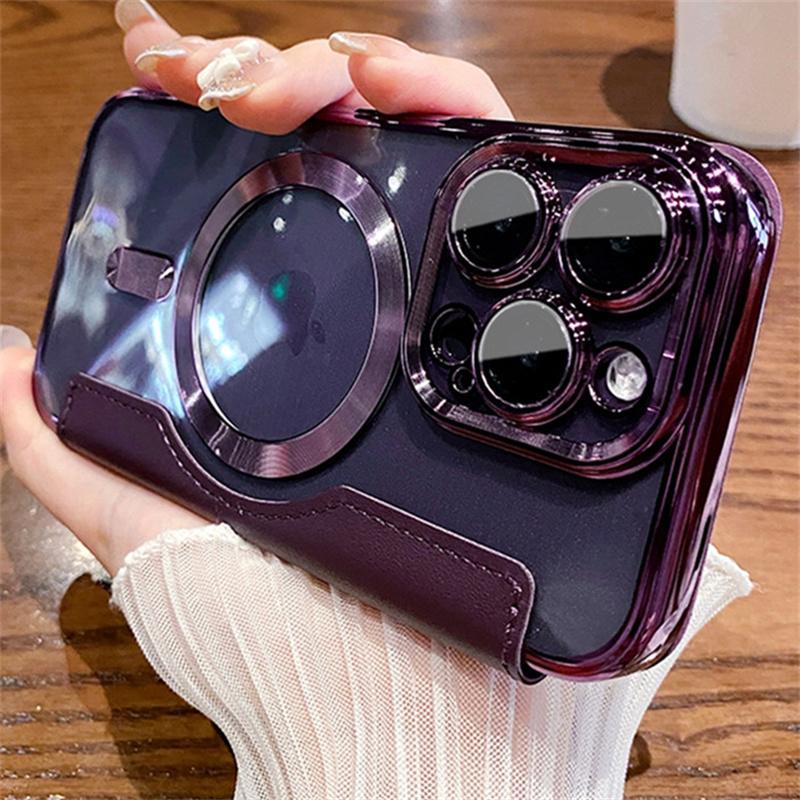 

Модный кожаный чехол Magsafe для iPhone 15 14 12 13 Pro Max с магнитной беспроводной зарядкой, прозрачный силиконовый чехол для Samsung S24 S23 S22 Ultra iPhone 15 фиолетовый