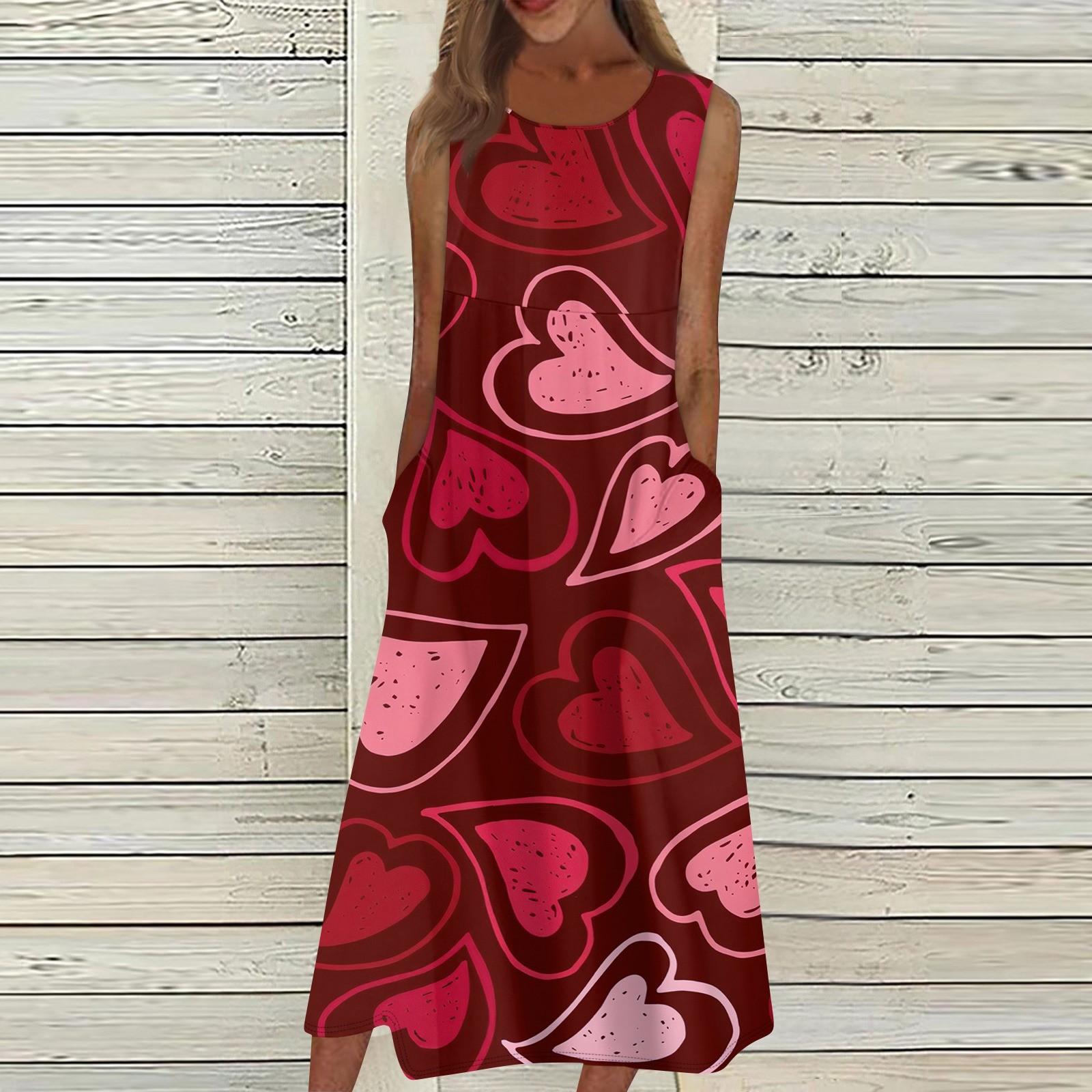 

Жен. Повседневные платья с принтом Круглый вырез Классический Классический На открытом воздухе Повседневные Без рукавов Свободные платья S винный