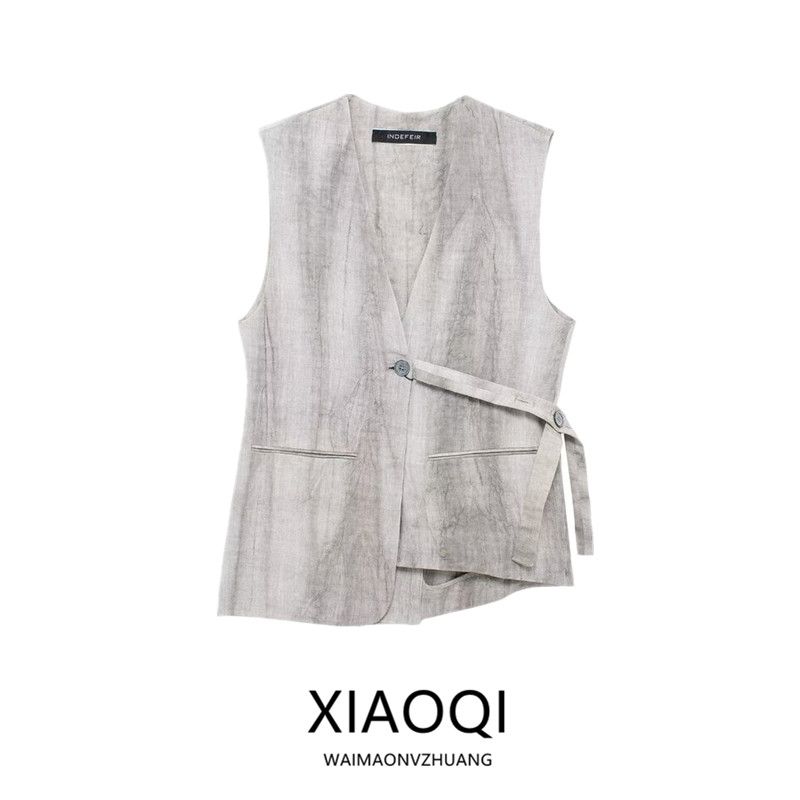 Fashion Style 2024 Autumn New Women's Clothing Stylish Linen Sleeveless V-neck Loose Vest 8106904