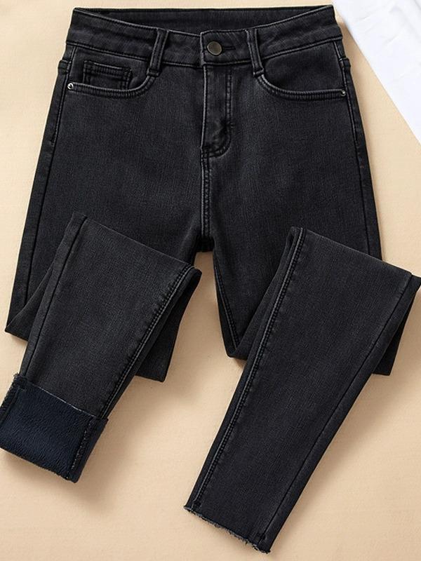 Women's Slim-Fit High-Waisted Grey Denim Jeans with Stretch, Spring/Autumn 2026 Collection, Body-Shaping Pencil Pants