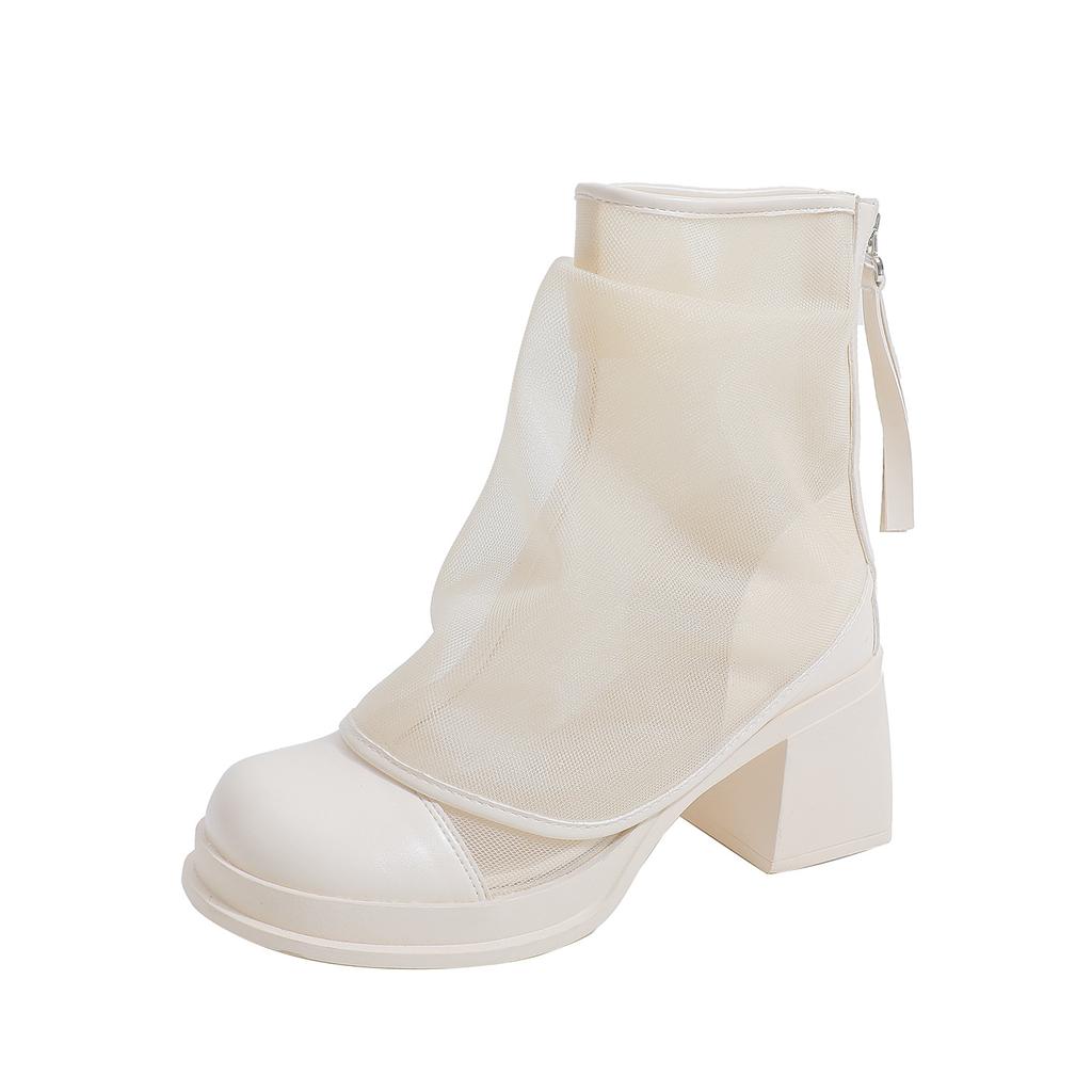 Pile boots autumn and summer new thick heel thick sole cool boots double layer design irregular trousers mesh boots