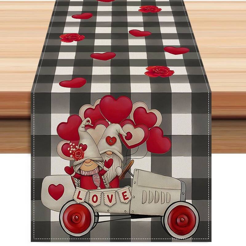 Valentine'S Day Table Flag Red Love Plaid Home Holiday Decoration Table Flag Tablecloth