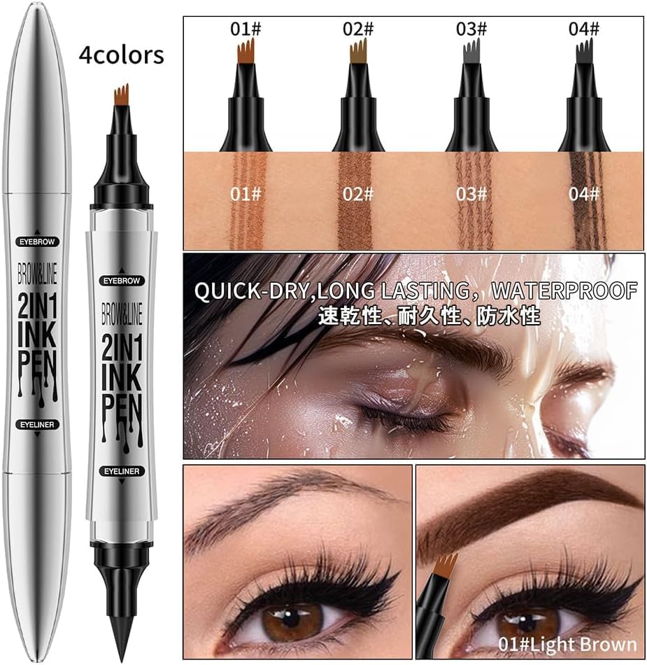 UNYOKE Eyeliner Eyebrow Natural Makeup Coffee Color Double-ended 4-prong Pencil, 2-in-1, Waterproof, Sweat-resistant, Smudge-resistant,