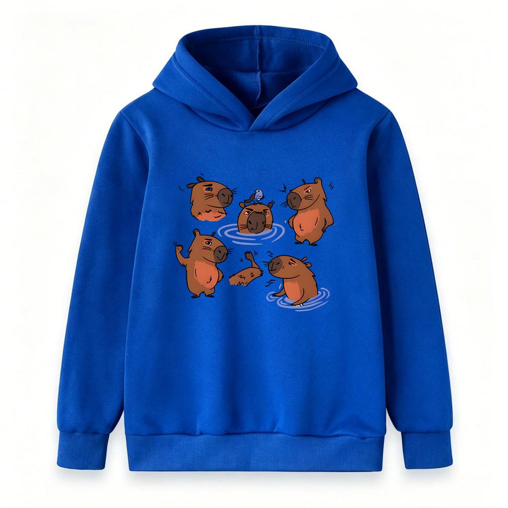 Kids Boys Girls Pullover Hoodie, Cute Cartoon Capybara Pattern Casual Warm Hooded Sweatshirt for Children Daily Wear School Holiday Outfit