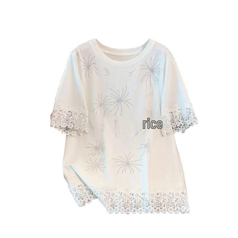 Plus Size Women's Loose Round Neck Mid-Length Short Sleeve T-shirt, Sizes 200/300/350 Jin, Bust 150/160.
