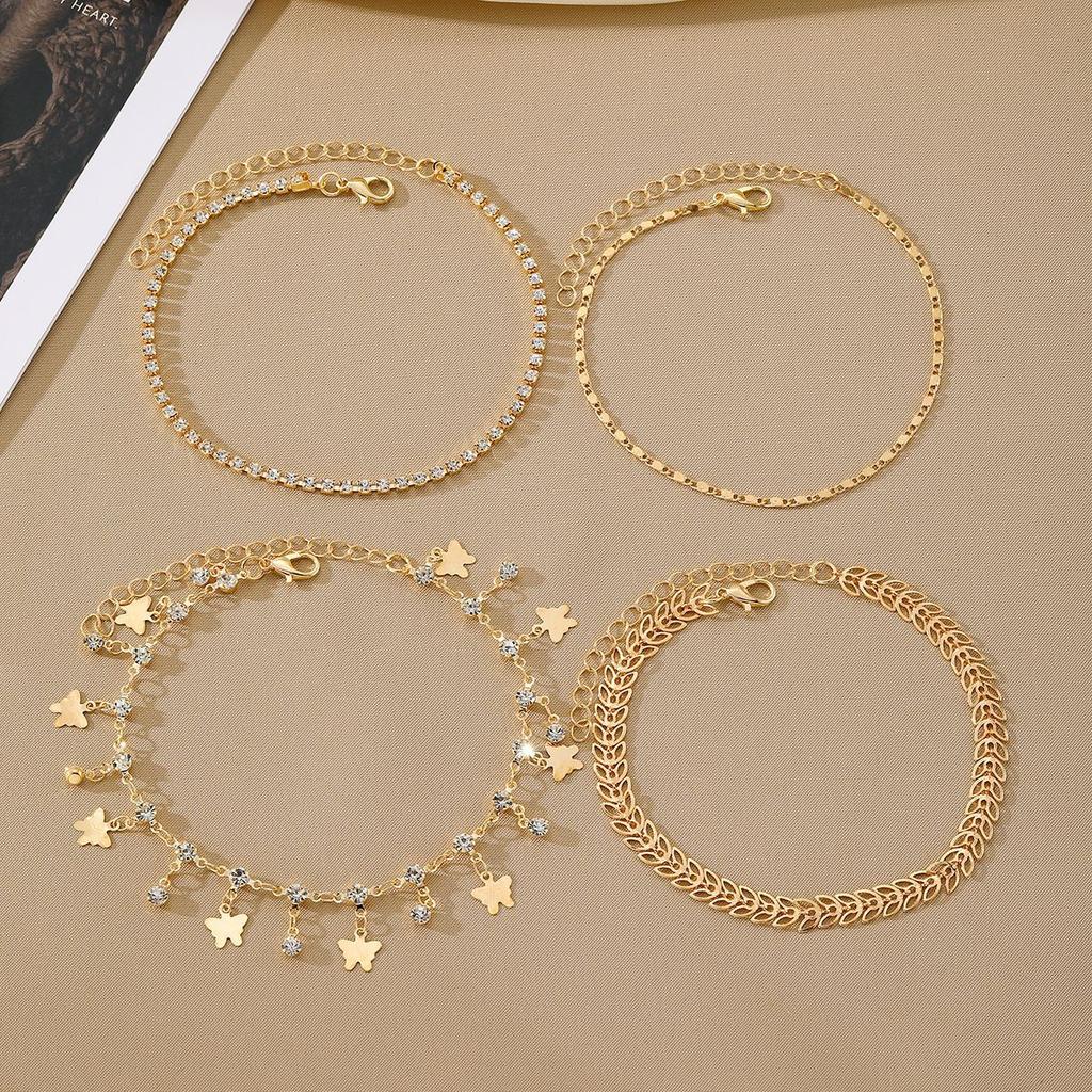 5 in 1 Bohemian beach rhinestone tassel butterfly anklet for ladies