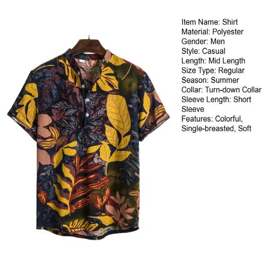 Men Beach Shirt Colorful Geometric Print Short Sleeves Buttons Turn-down Collar Cooling Loose Vintage Ethnic Men Shirt Men Clothes