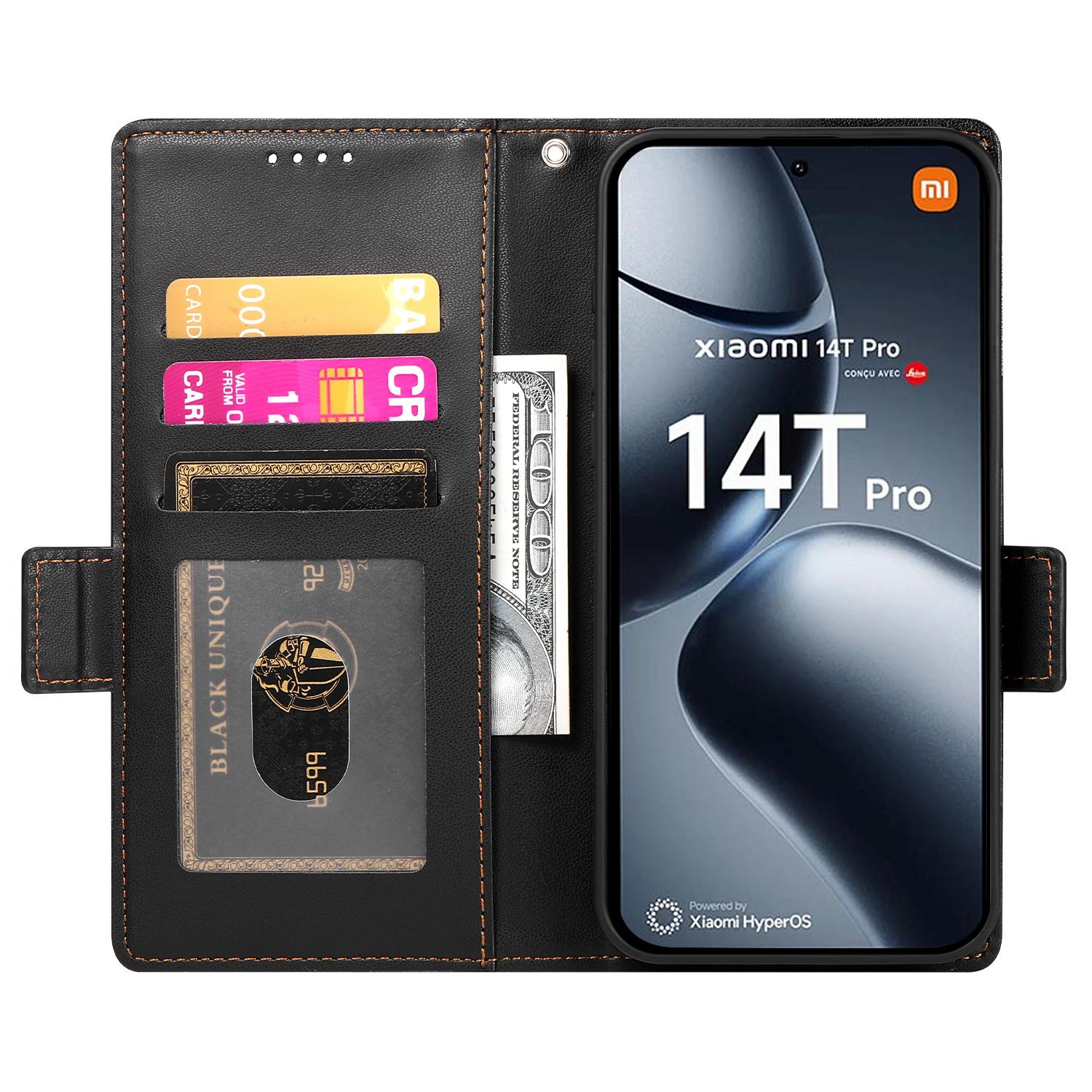 

DF-010 For Xiaomi 14T Pro Stand Case PU Leather Wallet Phone Cover Wine Red