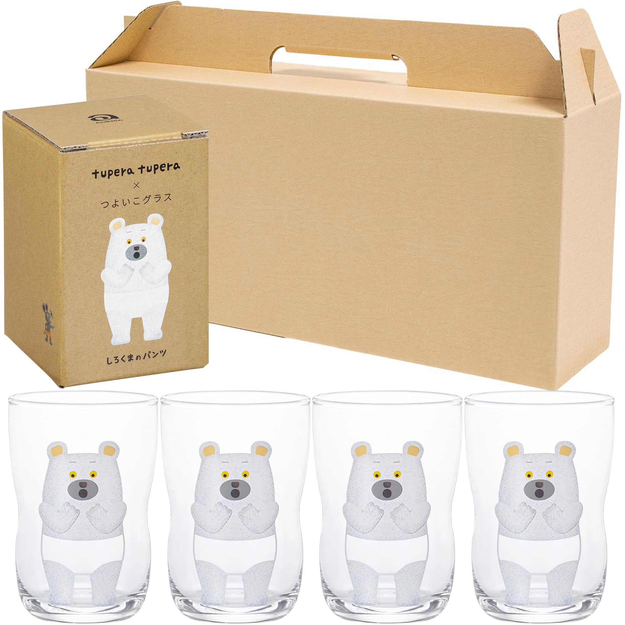 Strong Kids Glasses M, Polar Bear Pants, Set of 4, in Craft Box, Made in Japan, Durable, Reinforced Glass, Break-Resistant, Great for Children s Table