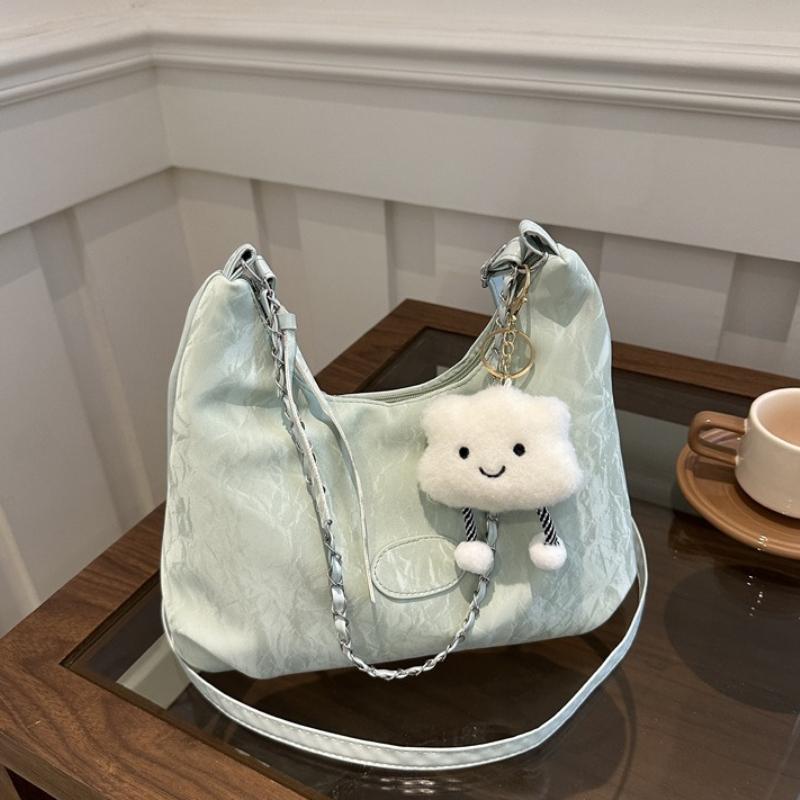 Casual Soft Large Capacity Tote Bag with Wide Strap Decorative Chain for Work Daily Shoulder Purse Use Commute Crossbody Bag