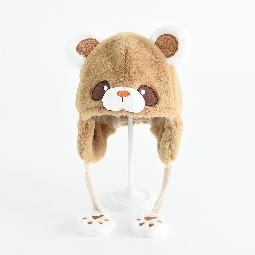 Kids' Warm Plush Hat with 3D Ears - Thick, Windproof, Ear-Protective Pullover for Autumn and Winter