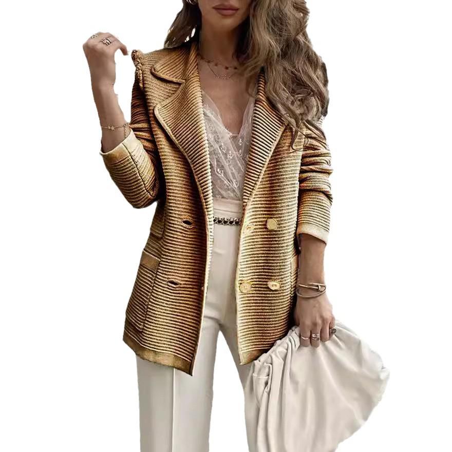 European and American Rib Knit Casual Blazer - Short and Loose Fit, Solid Color