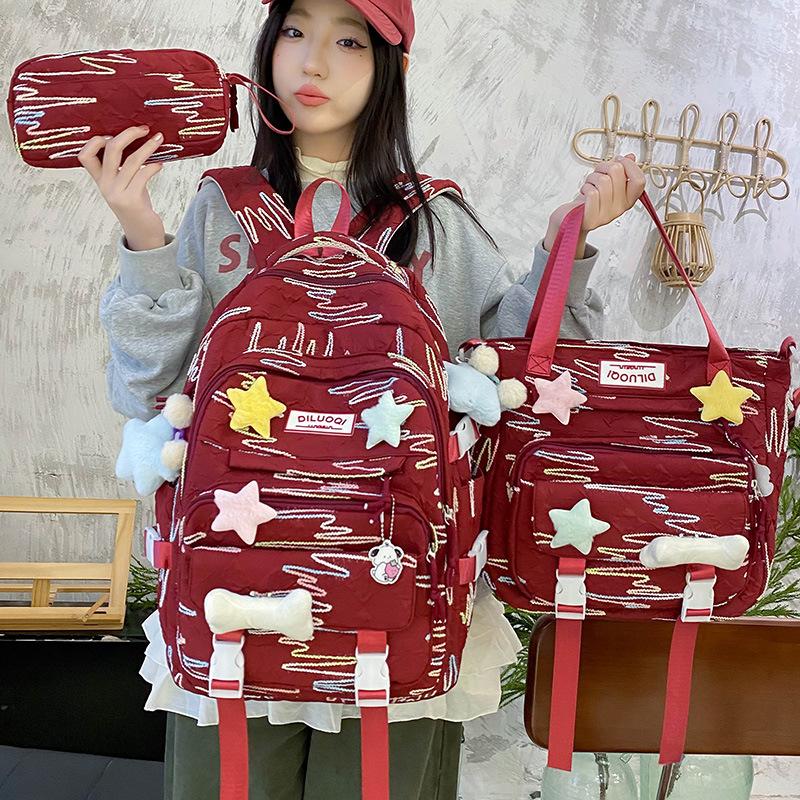 Children's Schoolbags Elementary School Students Junior High School Girls High School Students High Looking Three Piece Backpack