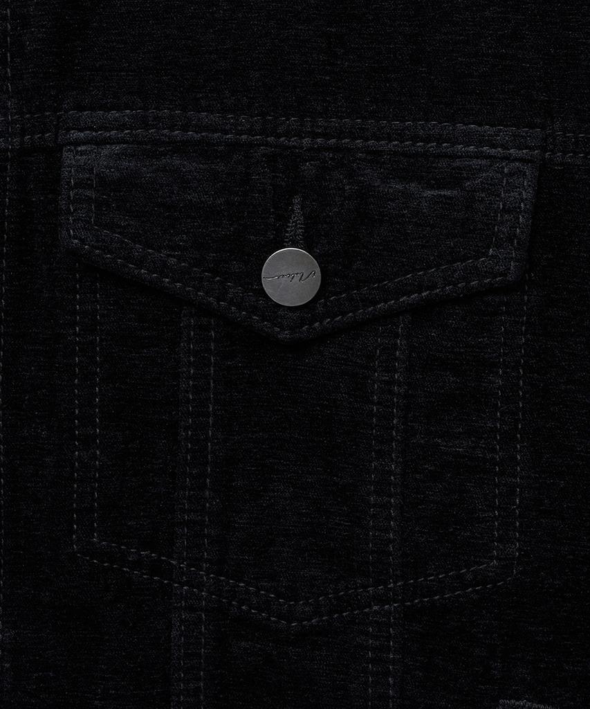 Noirer Velvet Texture Denim Trucker Jacket (Black)