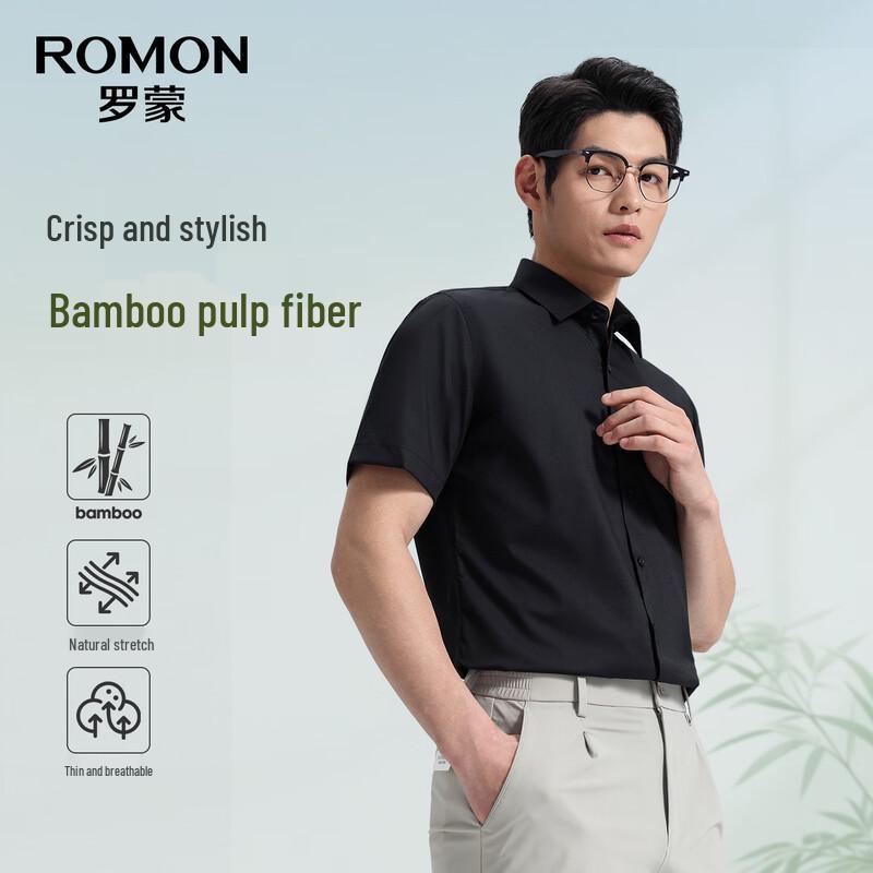 

ROMON Men s Bamboo Fiber Short Sleeve Business Casual Shirt 38