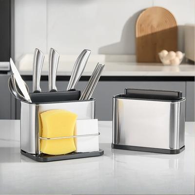 Stainless Steel Kitchen Utensil Storage Rack Kitchen Countertop Cutlery Drainer Sponge Holder