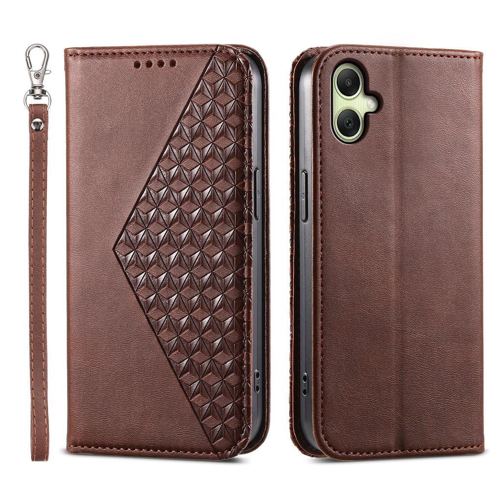 For Samsung Galaxy A07 4G Case Calf Texture PU Leather Wallet Phone Cover with Wrist Strap