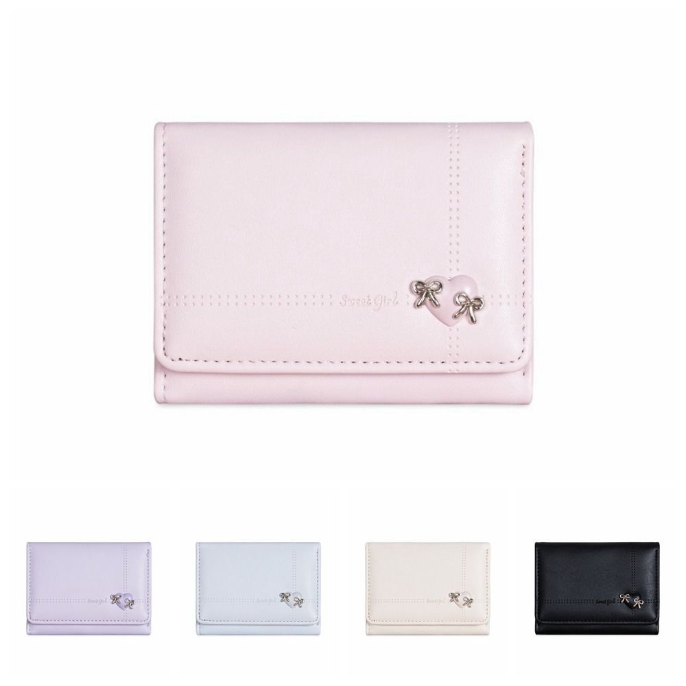 Foldable Tri-fold Short Wallet Large Capacity Card Holder Sweet Love Bow Wallet  Gift