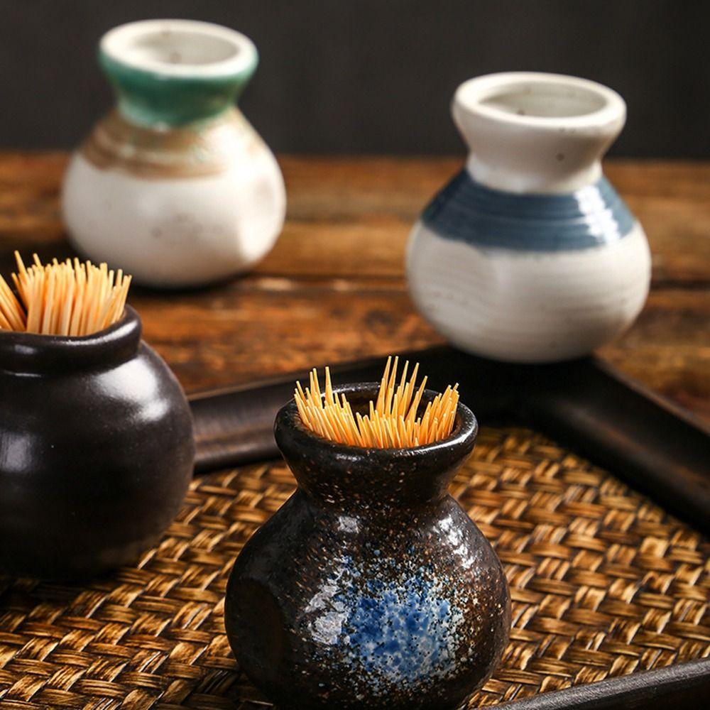 Retro Ceramic Toothpick Holder Japanese Style Cotton Swab Storage Jar  Restaurant