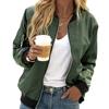 women's Crew Neck Long Sleeve Solid Color Zip Up Bomber Jacket Casual Loose Baseball Outerwear Coat