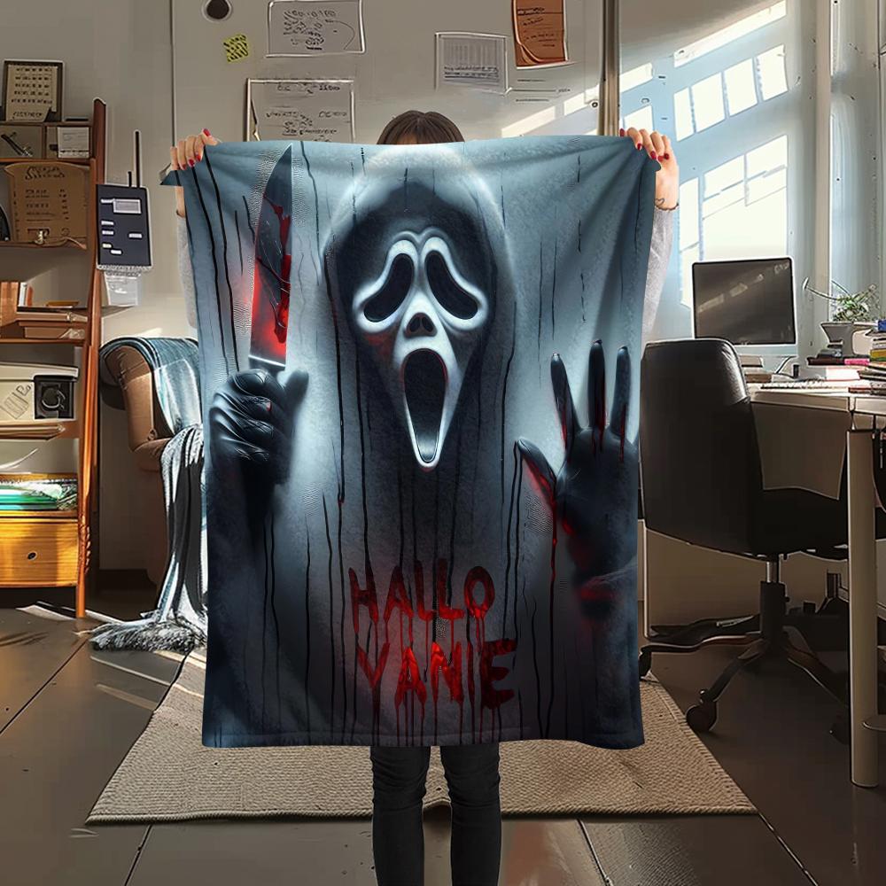 1Pc Horror Killer Print Flannel Blanket, High quality Comfortable for All Seasons, Home Decor, Warmth and Comfort, Perfect for Christmas Gifts