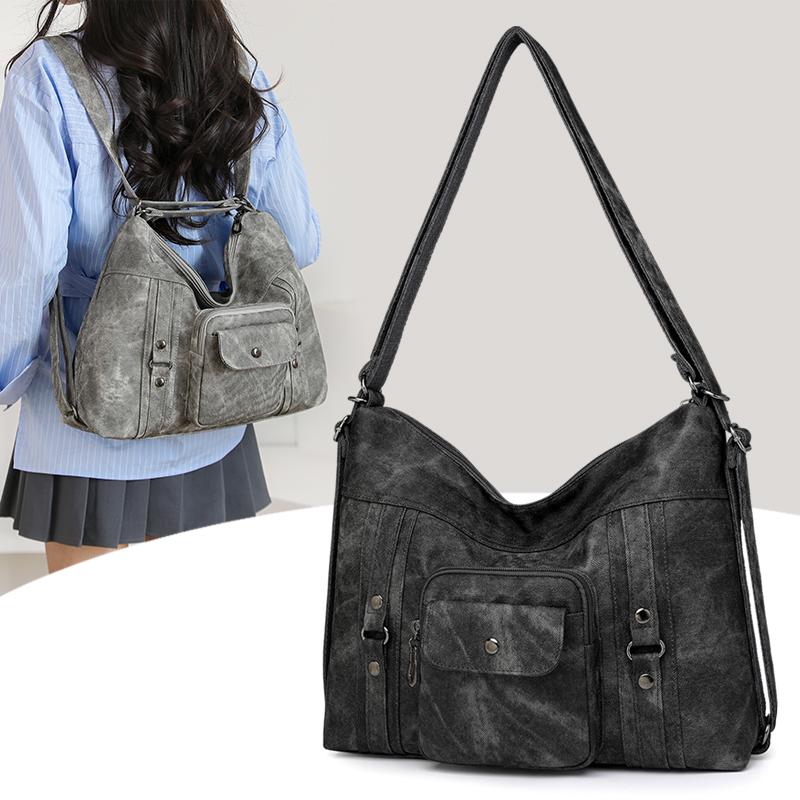 Fashionable Women's Handbag with Large Capacity Soft Leather  Simple Shoulder Bag Multiple Pockets Vintage Handbag Multi-functional Backpack