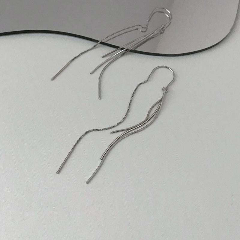 Round Face Thin Ear Chain Femininity Niche Design Fashion Personality Long Snake Bone Chain Fringed Earrings