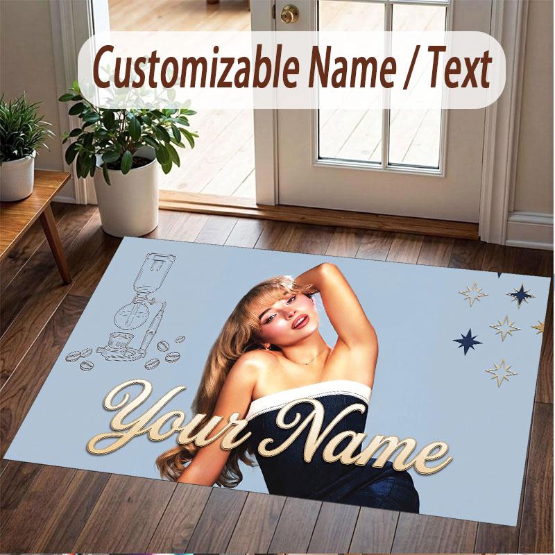 Custom Name Crystal Velvet Rug,Sabrina Carpenter Comfortable Anti Slip Floor Mat For Room Decoration