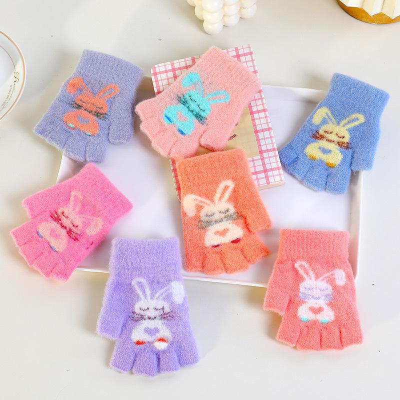 Cute children's five-finger gloves to keep girls warm in winter, babies 2-12 years old, all-finger knitted boys, children, and girls