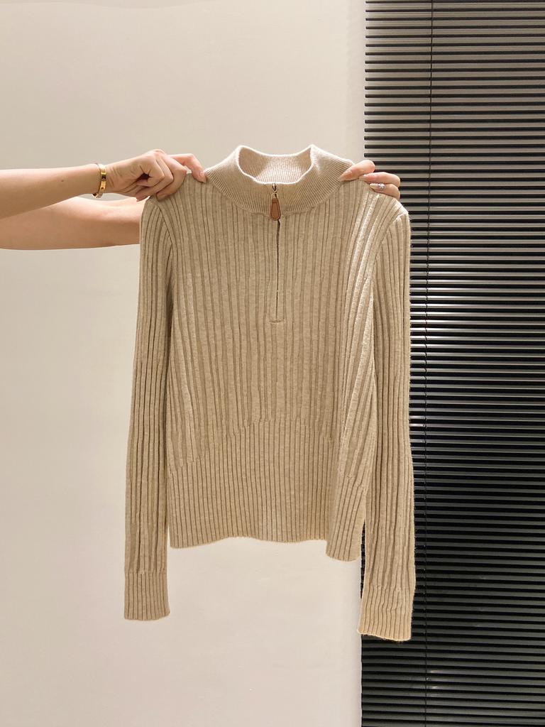 Waist high-end small stand-up neck knitted sweater women's autumn and winter slim-fit soft waxy zipper inner top bottoming shirt