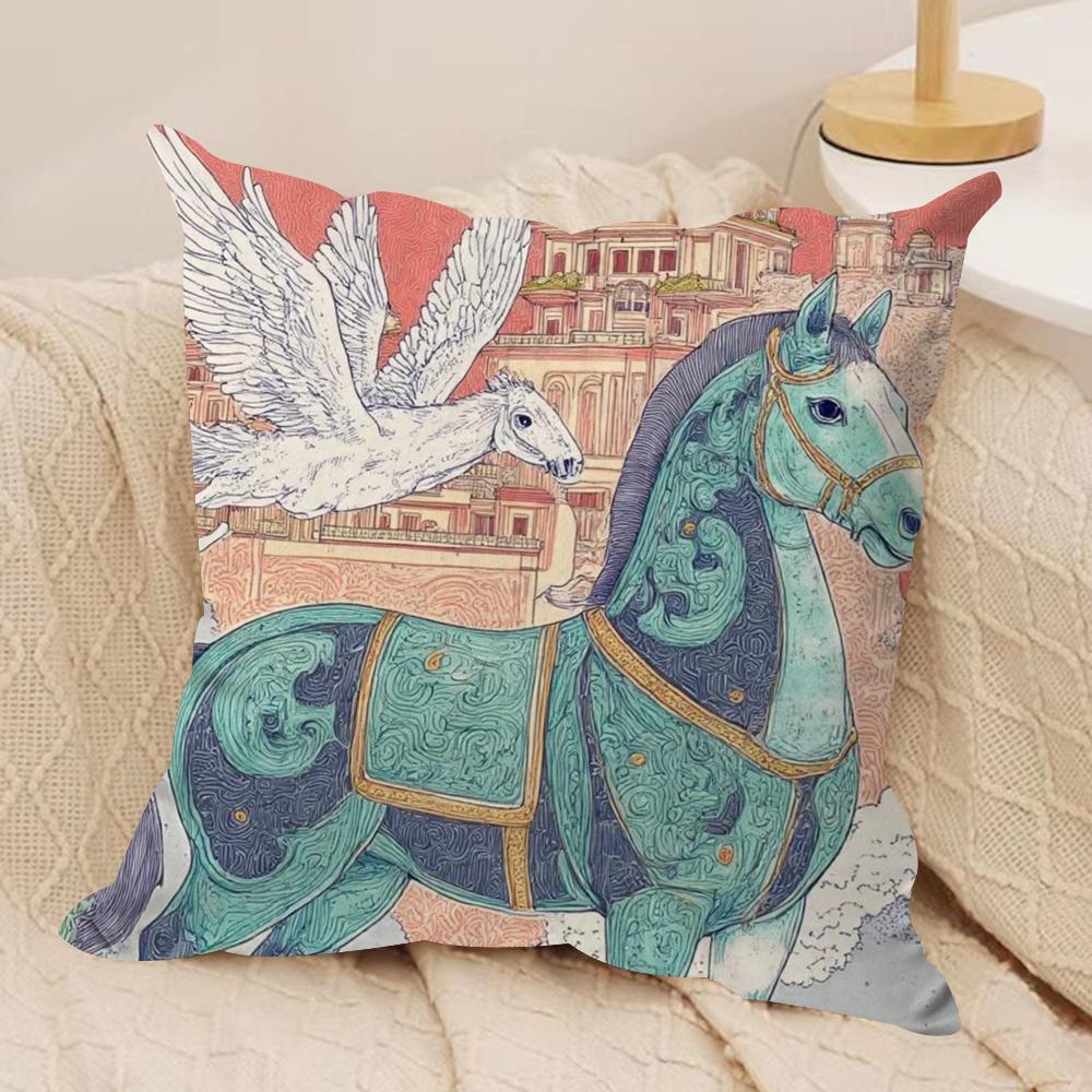 Luxury Dream Pegasus Cushion Cover Silky Short Plush DoubleSided Printed Pillow Case for Sofa All Seasons Home Decor Gift