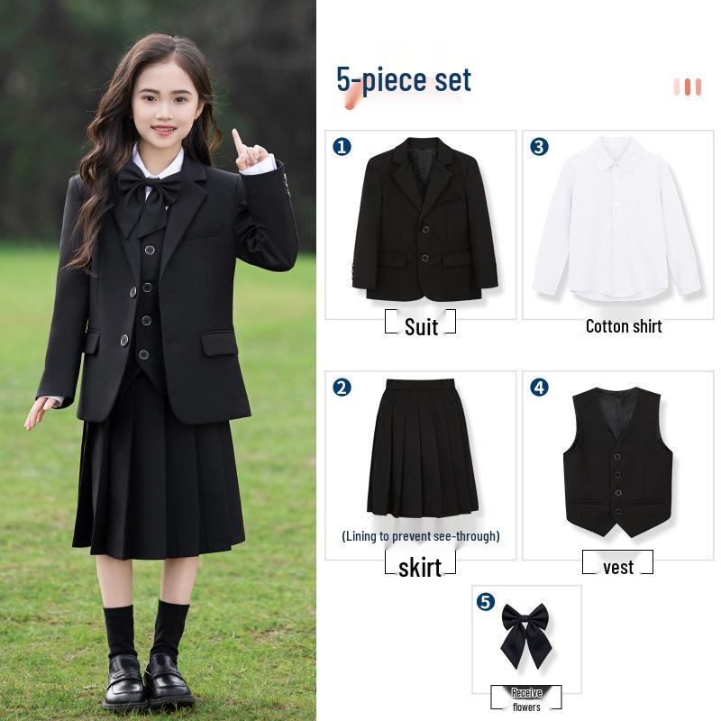 Academy Style School Uniform Set for Boys and Girls - Black Suit Graduation Attire