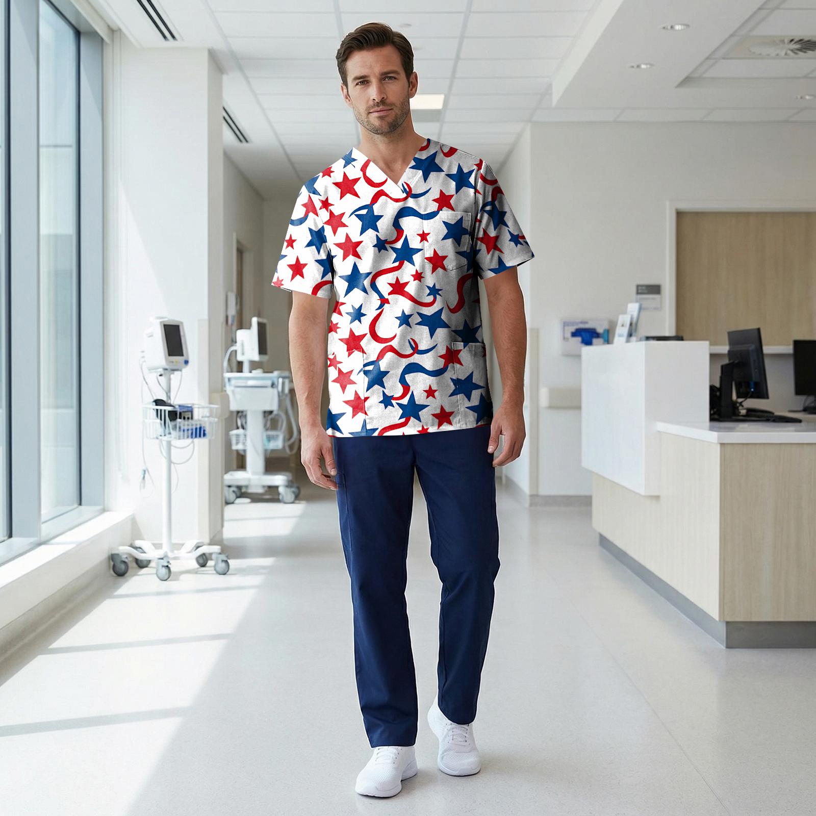 

Short Sleeve V Neck Printed Scrub Top for Men and Women with Pockets Lightweight Breathable Material Comfortable Fit XXL