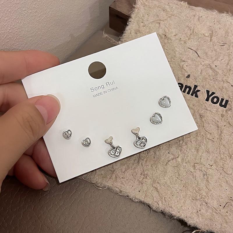 6Pcs/Set Y2K Bowknot Heart Zircon Stud Earrings For Women Girls Trendy Star Moon Piercing Earrings Sweet Cool Jewelry Party Gift