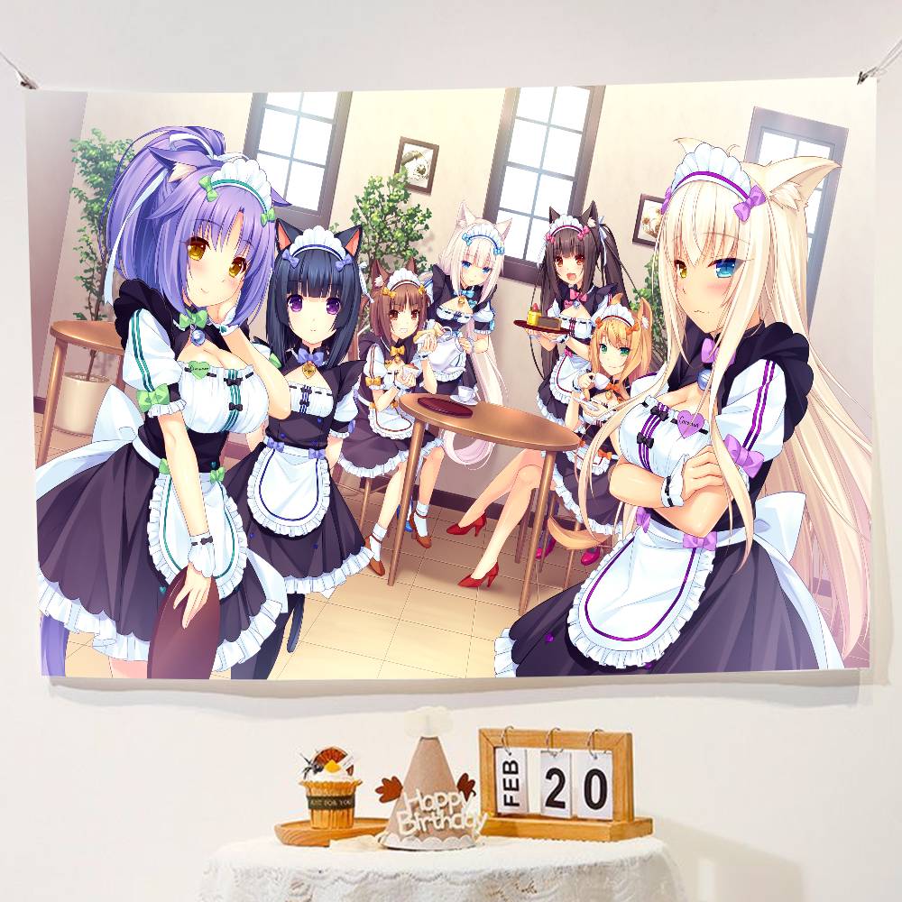 Anime Girl Cat Ear Maid Kawaii Banner Background Super Scene Decoration Banner Backdrop Baby Shower