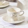 White Floral Relief Classical Ceramic Cup&saucer Dining Table Coffee Mug Milk Mugs Afternoon Tea Teacup Fruit Juice Container